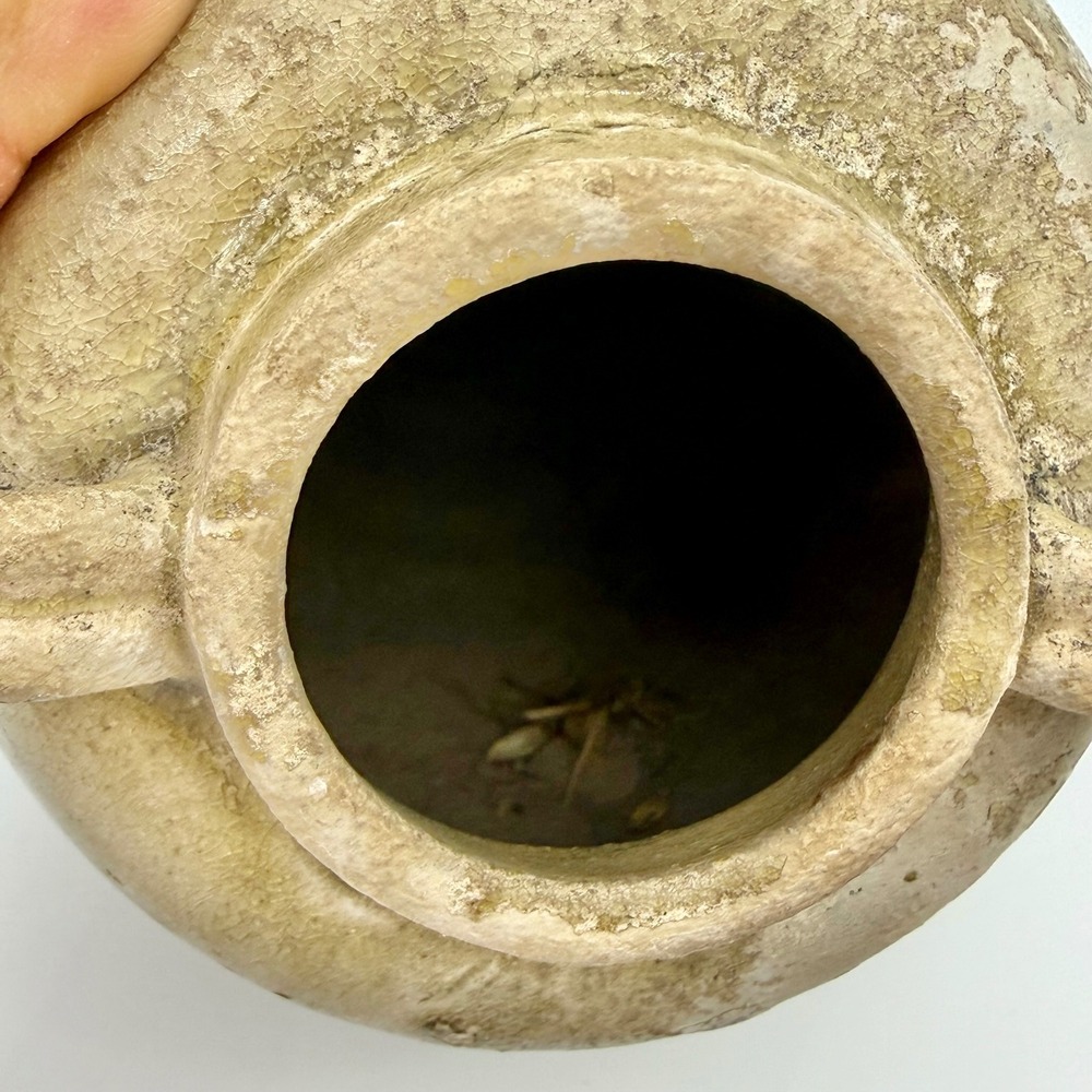 Reproduction Chinese Lug Jar Stoneware Wabi Sabi Green Crackle Glaze - Picture 9 of 14